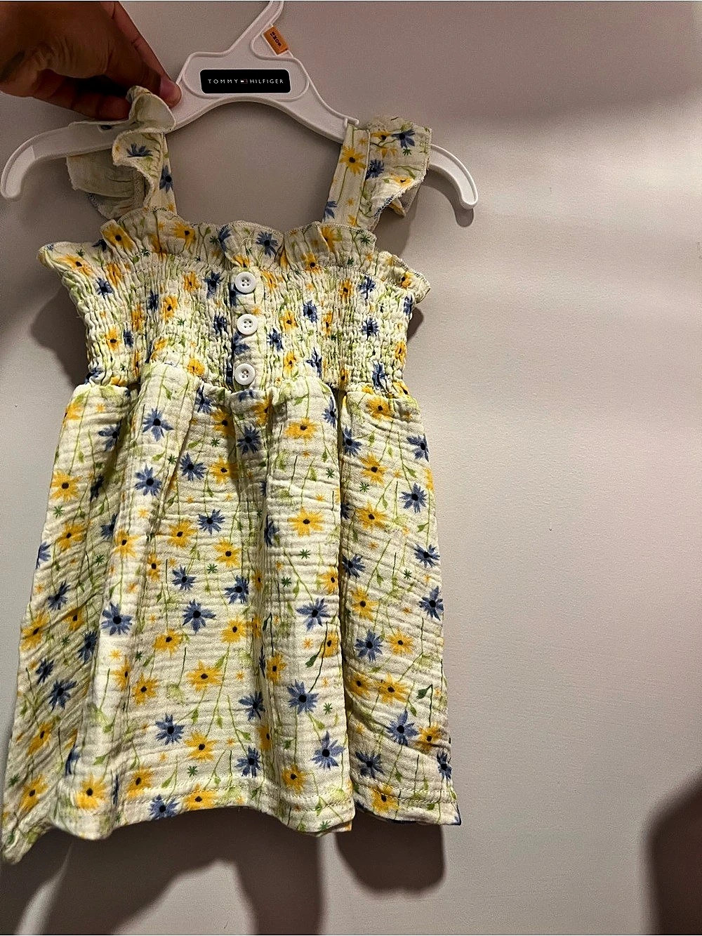 Tommy Hilfiger Babies' Gauze Flutter-Sleeve Dress Yellow & White